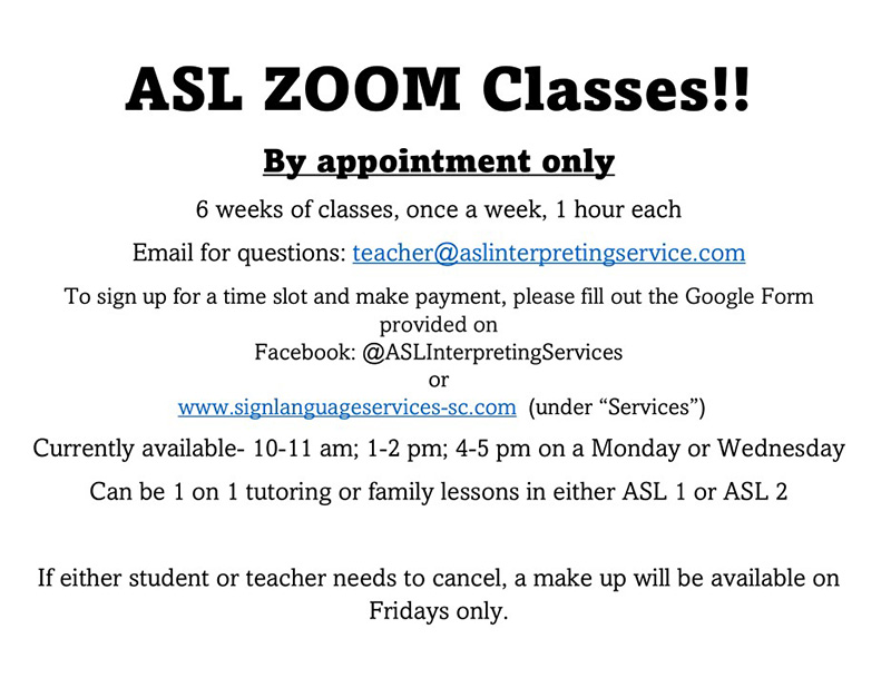 ASL Zoom Classes August 2022